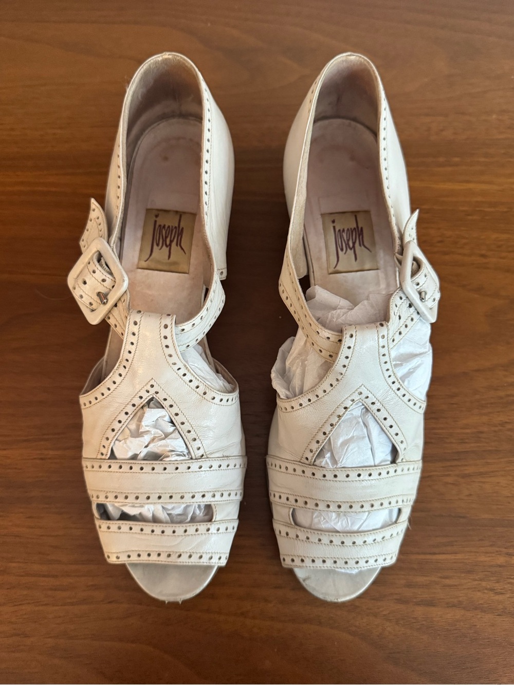 Vintage Joseph Cream Cutout Peep-Toe Heels with Buckle